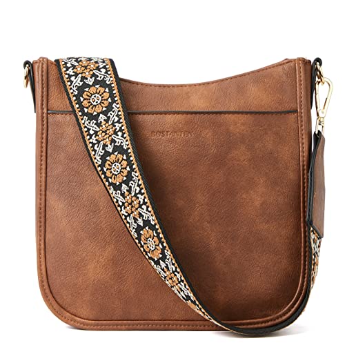 BOSTANTEN Damen Handtasche Kleine Umhängetasche aus PU Leder Schultertasche für Frauen Crossbody Bags mit verstellbarem Farbigem Riemen - Braun