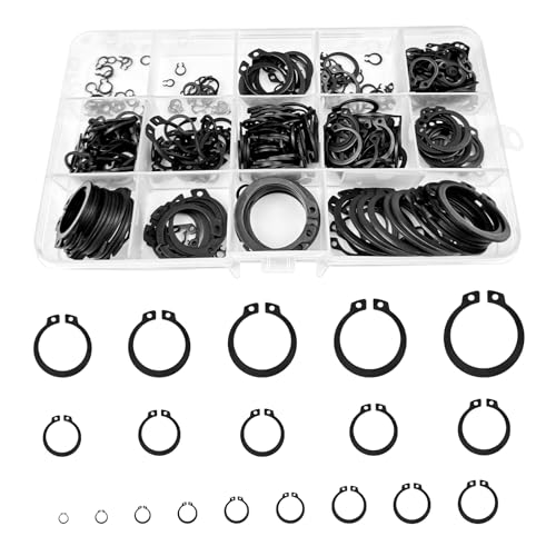 Ceisazira 400 stück Sicherungsring Schwarz, Sprengring set aus Edelstahl 304, Sicherungsscheiben 19 Verschiedene Größen, Sprengringe M3-M28 mit Box, Sicherungsringe Set für Wellenbefestigungsteile