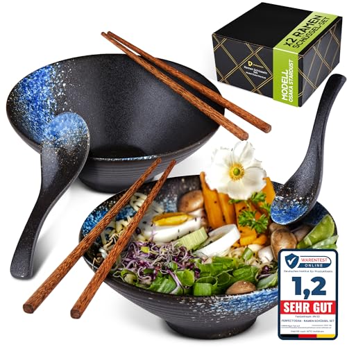 Perfectosan® | Ramen Schüssel Set | Modell Osaka Stardust | Keramik | Japanische Suppenschüssel | Pho | Ramenbowl | Bowl | Japanisches Geschirrset | Asiatisches Geschirr | Poke Bowls