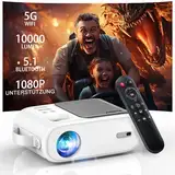 Beamer, XIWBSY 10000 Lumen Mini Beamer 1080P Unterstützt, 5G WiFi LED Heimkino Portable Beamer Klein, Beamer Bluetooth Kompatibel mit TV Stick/X-Box/DVD/Laptop/Smartphone/Android/HDMI/USB