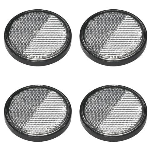 4er Pack Reflektoren weiß rund selbstklebend mit Grundplatte für mehr Sicherheit im Straßenverkehr - E4-geprüft, Ø 58mm