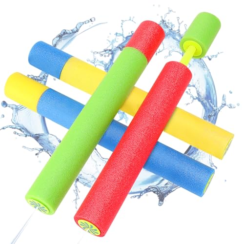 4 Stück Wasserpistole Kinder, 38cm Schaumstoff Wasserpistolen, Spritzpistole Wasser Bunte, Party Strand Pool Strandspielzeug für Jungen und Mädchen