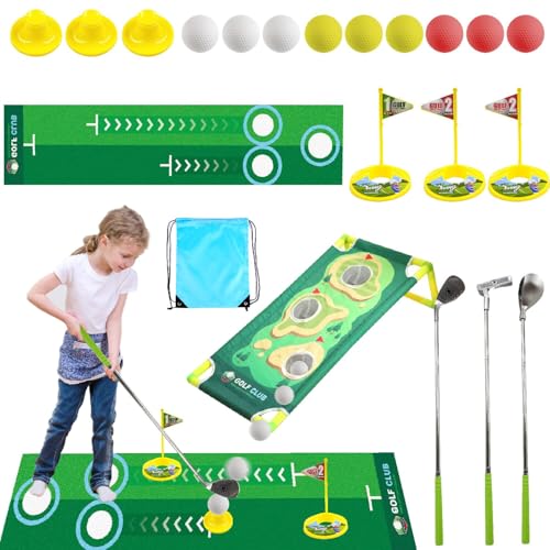 agctrler Kleinkind Golf Set Garden Plastik Kids Golf Set mit Golfmatte 3 Golf Tee 9 Bälle 3 Übungslöcher 3 Golfschläger im Freien Golfspiele im Freien
