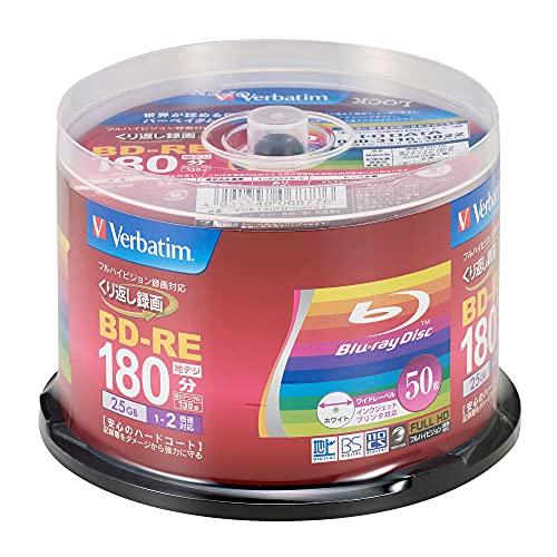 Verbatim Japan VBE130NP50SV1 Blu-ray Disc für wiederholte Aufnahmen, 25 GB, 50 Blatt, weiß druckbar, einseitig, 1 Schicht, 1-2x Geschwindigkeit