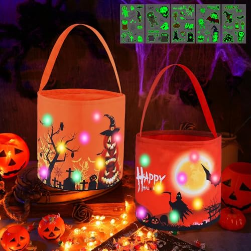 Halloween Kürbis Candy Bag,2 Stück Halloween Süßigkeiten Tasche,Leuchtend Halloween Süßigkeiten Tasche,Leuchtende Halloween-Partytüten,Halloween Taschen LED,für Kinder Halloween Party