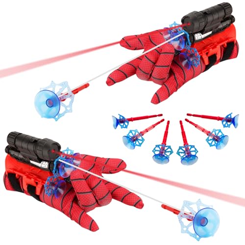 TKGEOUE Super Spiderm Launcher 2 Set Kids Spiderm Hero Handschuhe Spiderm Launcher Handschuhe Spiderm Handschuhe Kinder Spiderm Web Shooter Spiderm Hero Handgelenk Spielzeug Set.