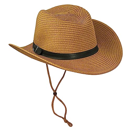 Xiuyer Cowboyhut Strohhut Damen Herren Sonnenhut Sommer Strandhut Westernhut Panama Hut Unisex Cowboy Hut Faltbar Strohhut Krempe Sommerhut (Khaki)