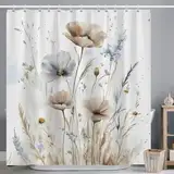 Ttincceer Boho Floral Duschvorhang Tan Beige Blau Grau Weiß Aquarell Blume Duschvorhänge Set für Badezimmer Dekoration mit Haken Modern Bauernhof Ästhetik Bad Dekor Waschbar 180x150cm