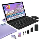 fezawio Android 14 Tablet 10 Zoll 20GB RAM+128GB ROM, Acht Kerne Tablet WiFi 6, 6000mAh, (1TB TF) mit Tastatur und Maus+EIN Jahr Bildschirmversicherung - (lila)