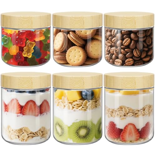 UHAPEER Einmachgläser mit Bambus Deckel: Wiederverwendbare Overnight Oats Gläser 6er-set, für Meal Prep & Babynahrung, Auslaufsicher – Für Reisende & Haushalt (480ml & 300ml)