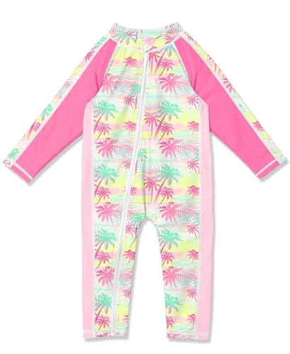 Baby Mädchen Atmungsaktiv UV Shirt UPF 50+ Reißverschluss Langarm Badebekleidung Rosa & Kokosnussbaum 18-24 Monate