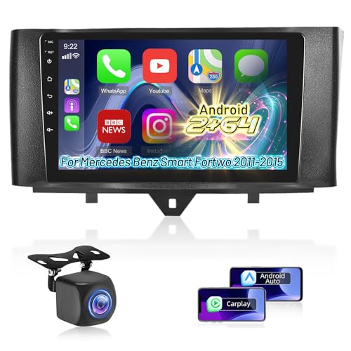 [2+64GB] Android Autoradio für Mercedes Benz Smart Fortwo 2011-2015, 9 Zoll Touchscreen Autoradio mit wirelss CarPlay & Android Auto, WiFi, GPS, FM RDS Radio, Rückfahrkamera