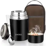 ZWOOS 800 ml Thermobehälter für Essen, 316 Edelstahl Wärmebehälter für speisen, Auslaufsicher Thermobecher Essen mit Edelstahllöffel, 12 Stunden Heiß, 12 Stunden Kalt (Schwarz)