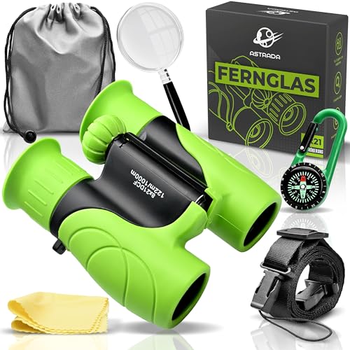 ASTRADA® Fernglas für Kinder [XXL Entdecker-Set] Robustes Kinderfernglas ab 3 Jahre mit Lupe, Kompass, Tasche - 8x21 Vergrößerung & 1000m Sichtweite