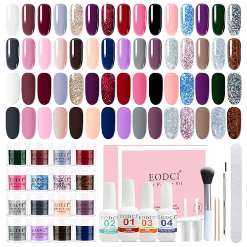 Dipping Powder Nails Set, 41Pcs Dip Pulver Nagel Starter Kit 30 Farben Dipping Nagelpulver Acryl Nail Puder Glitzer mit Aktivator Basis-/Decklack für Salon DIY & Hause Nagelpuder Spiegelpulver