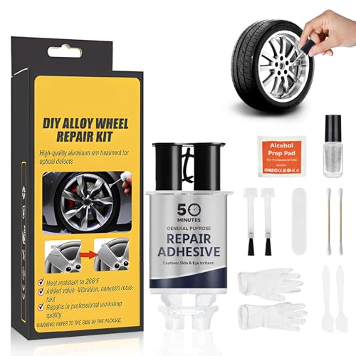 ALLONY Alufelgen Reparatur Set, Felgenreparaturset Alu, Felgen Reparaturset, Geeignet zur Reparatur von Kratzern, Dellen, Kratzern und Anderen Leichtmetallfelgen