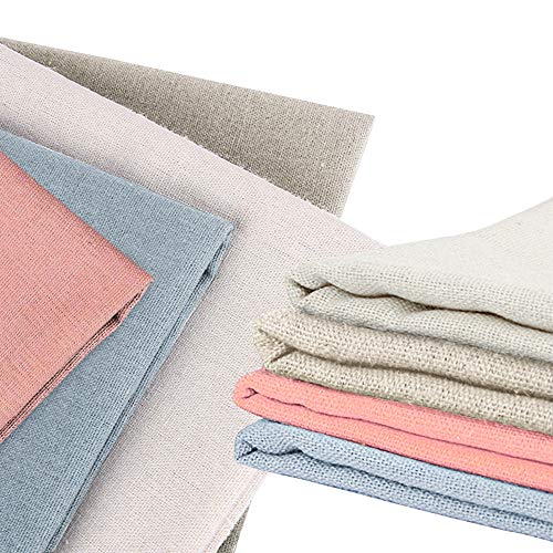 4 Stück Leinenstoff, XCOZU Naturleinengewebe Leinenstoffe Meterware, 50 cm, Kreuzstich Stoff Stickerei Leinenstoff für die Herstellung von Kleidungsstücken Basteln Stickerei Dekoration und Tischdecke