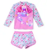 ALISISTER Mädchen 2PCS Langarm Badeanzug für 3-4 Jahre UPF 50+ Sonnen Schutz Schwimmbekleidung Sommer Strand Lila