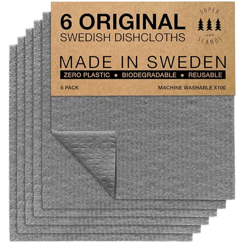 SUPERSCANDI Putzlappen im 6er Pack - 100% Biologisch Abbaubar & Kompostierbar | Wiederverwendbare & Lebensmittelsichere Spültücher Ohne Plastik | Für Jede Oberfläche Geeignete Spüllappen | Grau