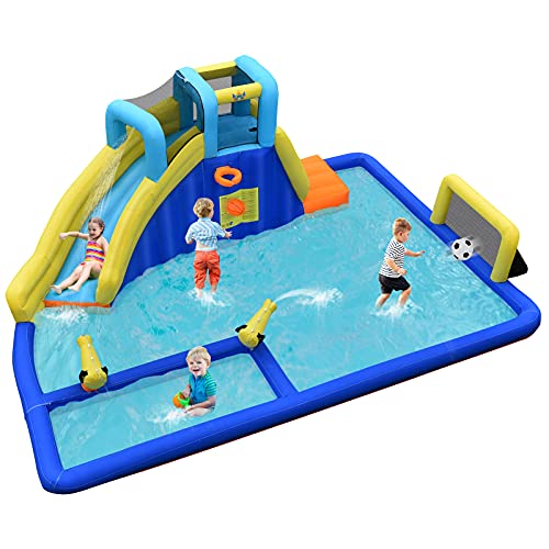 COSTWAY Aufblasbare Hüpfburg mit Wasserrutsche, Wasserspielcenter Springburg Wasserpark Spielplatz 525x373x205cm (ohne Gebläse)