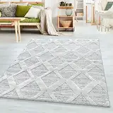 SIMPEX Teppich Wohnzimmer Boho Design Hoch-Tief Effekt 3D 200 x 290 cm Grau - Hochflor Teppich Schlafzimmer Küchenteppich Extra Weich und Pflegeleicht - Flauschiger Teppiche für Esszimmer Gastzimmer