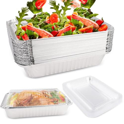 Aluschalen mit Deckel 30 Pack Silber Aluschalen Aluschalen Grill Grillschalen Aluminium Einweg für Lebensmittel Lagerung Backen Braten Bbq Takeaway Party