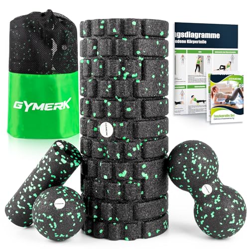 Faszienrolle Set mit 3D-Texturmassage, Enthält Anweisungen und Poster in Deutscher Sprache Tragetasche, Yoga Faszien Set mit Faszienball Faszienrolle Klein Duoball