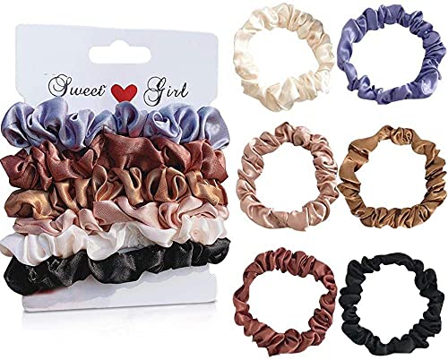 Uni-Fine Shop Satin Haargummi für Damen - Klein Scrunchies, Elastische Bänder für Pferdeschwanz-Halter - 6 Farben Zopfgummi Haarschmuck für Damen und Mädchen