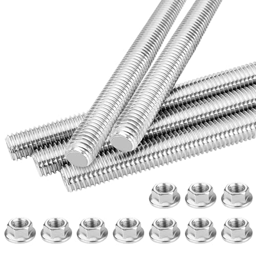 Gewindestangen M10 X 30cm Gewindestange Edelstahl 5er Volle Gewindestab mit 10 Flanschmuttern für Die Maschinen und Möbelherstellung (M10*30CM)