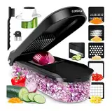Gemüseschneider Mandoline Gemüsehobel - Gemüse Schneider Gurkenhobel Zwiebelschneider Kartoffelschneider Obstschneider - Reibe für Gemüse und Käse - Julienneschneider (6-in-1 Kompakt Schwarz)