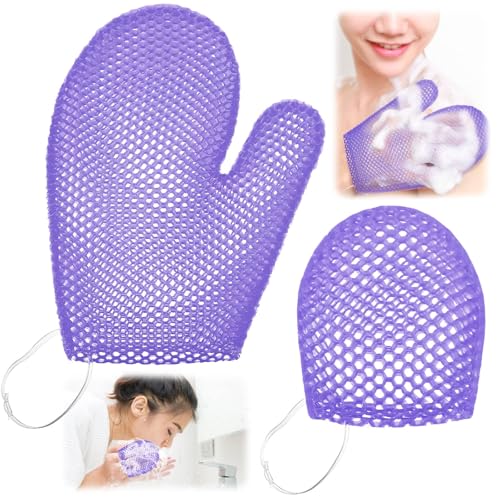 Waben-Peeling-Set, Waben-Gesichts- und Körperschrubber inklusive Spa-Badehandschuh, Waben-Peeling-Handschuh für Körperdusche, Gesichtspeeling-Schwamm, schnell trocknend (lila)