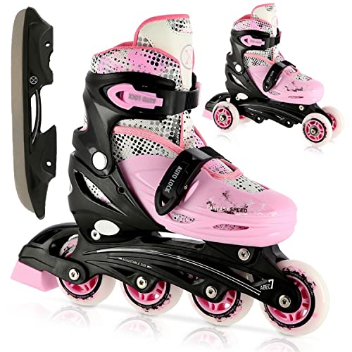 Inlineskates Rollschuhe Schlittschuhe 4in1 verstellbar Inliner Skates NH18331 (S, Rosa)