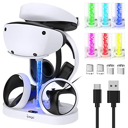 Ladestation für PS VR2 mit RGB-Licht, GORIXER Vertikale Ladestation Dock-Unterstützung für PSVR2 Headset-Display-Zubehör für Playstation VR2 mit 4 Typ-C-Magnetadaptern für Sense Controller