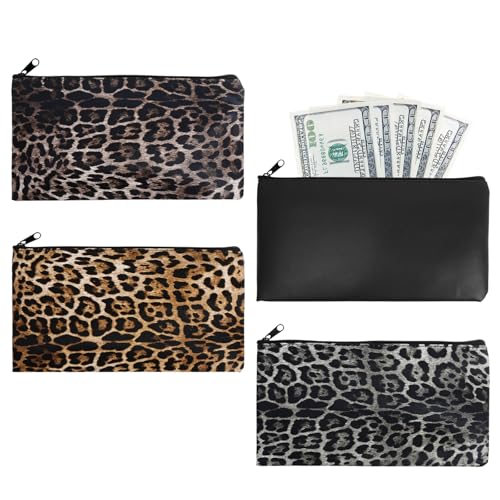 DBTW 4 Banktaschen aus Kunstleder, Geldmappe mit Reißverschluss, 11 x 10inch Bargeld Tasche, Geldbeutel Bank Taschen, Wasserdichter PU Dokumententasche, Bankmappe Groß für Business Haushalt Schule