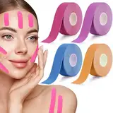 TRUEIN 4 Stück Face Lifting Tape, 2.5cm x 5m Tape Falten Gesicht, Anti Falten Pflaster, Zornesfalte Pflaster, Facial Patches für Straffung und Straffung der Haut (Lila Rot Blau Orange)