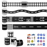 ADERTOS 4 Rollen Road Tape Autobahn Selbstklebend Straßenband Tape 5cmx5m Washi Tape Kinder Straße Straßenband Kleber Eisenbahnen Klebeband mit Verkehrszeichen Aufkleber für Kunst, DIY Handwerk