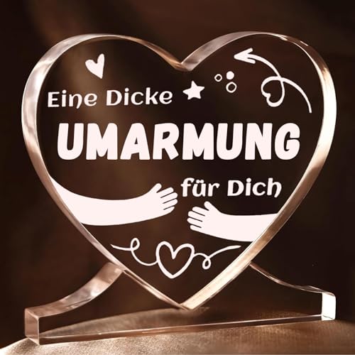 Geschenke für Freundin - Herzförmiges Acryl Dekoschild mit Spruch Eine Dicke UMARMUNG fur Dich - Aufmunterung Geschenke - Geschenk Beste Freundin Geburtstag - Geschenk für Familie Freund Freundin