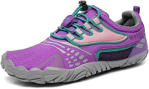 SAGUARO Kinder Barfußschuhe Traillaufschuhe Jungen Mädchen Trainingsschuhe Zehenschuhe Atmungsaktiv rutschfest Walkingschuhe Laufschuhe Schnell Trocknend Badeschuhe, Iris Lila 34 EU