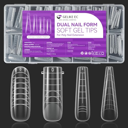 Gelike ec Dual Nail Forms Set: 4 Formen Nagelverlängerung Verlängerung Nagel Gel Formen Nagelform Set für Polygel Extension Maniküre Nagelkunst Design Salon DIY 96 Stücke