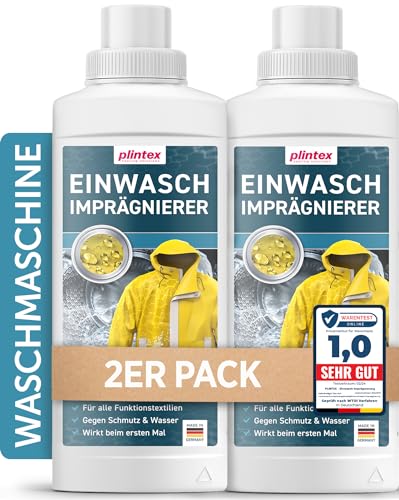 PLINTEX® 2x 580ml Einwaschimprägnierung für Outdoorbekleidung und Funktionskleidung ohne Baumwollanteil I Imprägnierung Waschmaschine I Softshell, Gore-tex, Skibekleidung, Motorradbekleidung