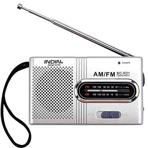 Mini Tragbares Radio 2 Band AM/FM mit Kopfhöreranschluss Klein Transistor Teleskopantenne Taschenradio Weltempfänger Lautsprecher Radio Batteriebetrieben für Wandern Camping BC-R21 Silber