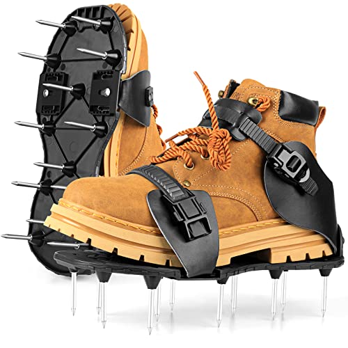 Rasenbelüfter Schuhe Gartenbelüfter-Sandalen mit Gürtelschnalle, Verbesserte Vormontierte Rasenlüfter Vertikutierer Nagelschuhe Spikeschuhe, Bodenbelüfter Werkzeug für Hof-Patio-Garten-Rasen