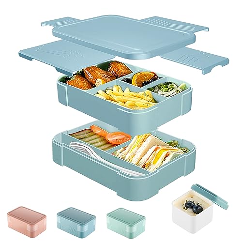 CALIYO Brotdose Kinder mit Fächern, 1550ml Bento-Box, Auslaufsicher Lunchbox Kinder, Jausenbox für Schule/Büro/Picknick| BPA-frei | Mikrowellen- und Spülmaschinenfest | Kinder & Erwachsene(Hellblau)