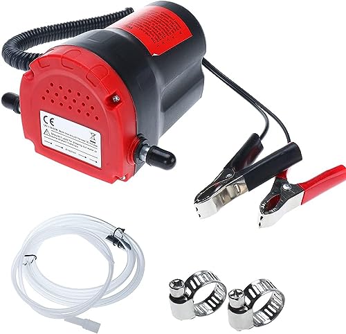 FreeTec 12V 60W Ölabsaugpumpe Dieselpumpe Ölpumpe Kraftstoffpumpe zum Ölwechsel Motoröl Heizöl (Rot)