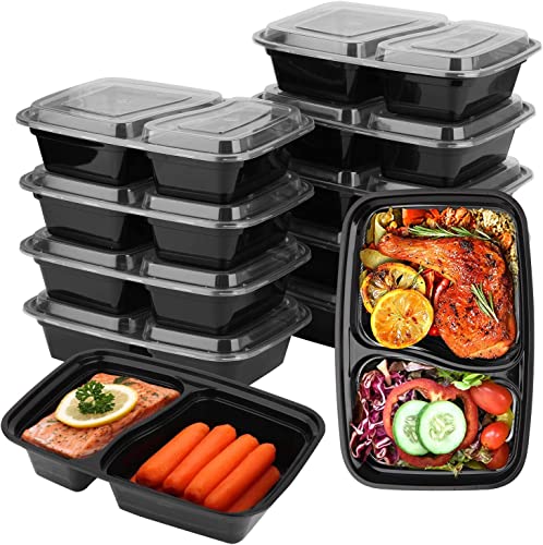 KAHEIGN 12Pcs 2-Fach Meal Prep Boxen, 1000ml wiederverwendbare Essensbox Lunchbox Lebensmittel-Aufbewahrungsboxen BPA-frei luftdicht, gefrier- und spülmaschinenfest mikrowellengeeignet