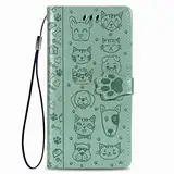 Rnrieyta Miagon PU Leder Brieftasche Hülle für Oppo A58 4G,Katze Hund Tier Prägung Design Flip Tasche Standfunktion Cover mit Karten Slot Magnetverschluss,Grün