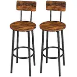 HOOBRO Barhocker 2er-Set mit Rückenlehne, Barstuhl, Küchenstuhl mit Fußstütze, für Küche, Wohnzimmer, Bar, Vintagebraun und Schwarz EBF32BY01G1