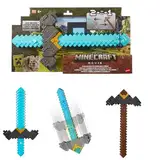 Mattel Minecraft Schwert-Spitzhacke 2-in-1-Spielzeug, per Knopfdruck wechselbar, Rollenspielzubehör, von Ein Minecraft Film inspiriert, JFR72, [Mehrfarbig]