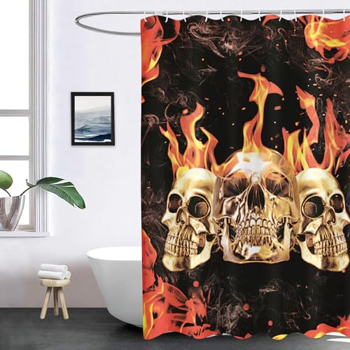 SHROUDEX Skull Badezimmer Duschvorhang 180x200, Blumen Rose Skelett Halloween Duschvorhänge Set Totenkopf Duschvorhänge Schädel Muster Gothic Shower Curtains (4,180 x 180 cm)