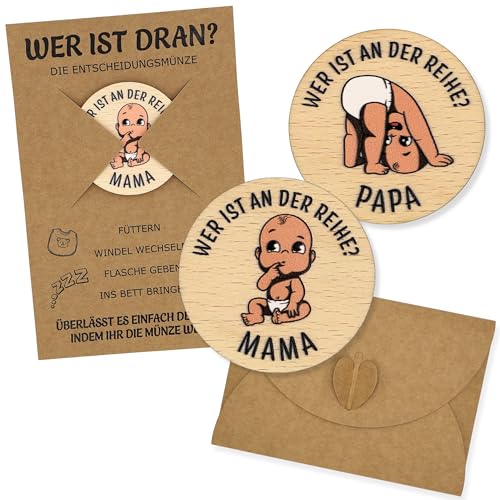 ZUKLA® Geschenke zur Geburt für die Eltern - Entscheidungsmünze Mama Papa - Babyparty Geschenk, Schwangerschaft Geschenk für Werdende Mütter & Väter - Handmade